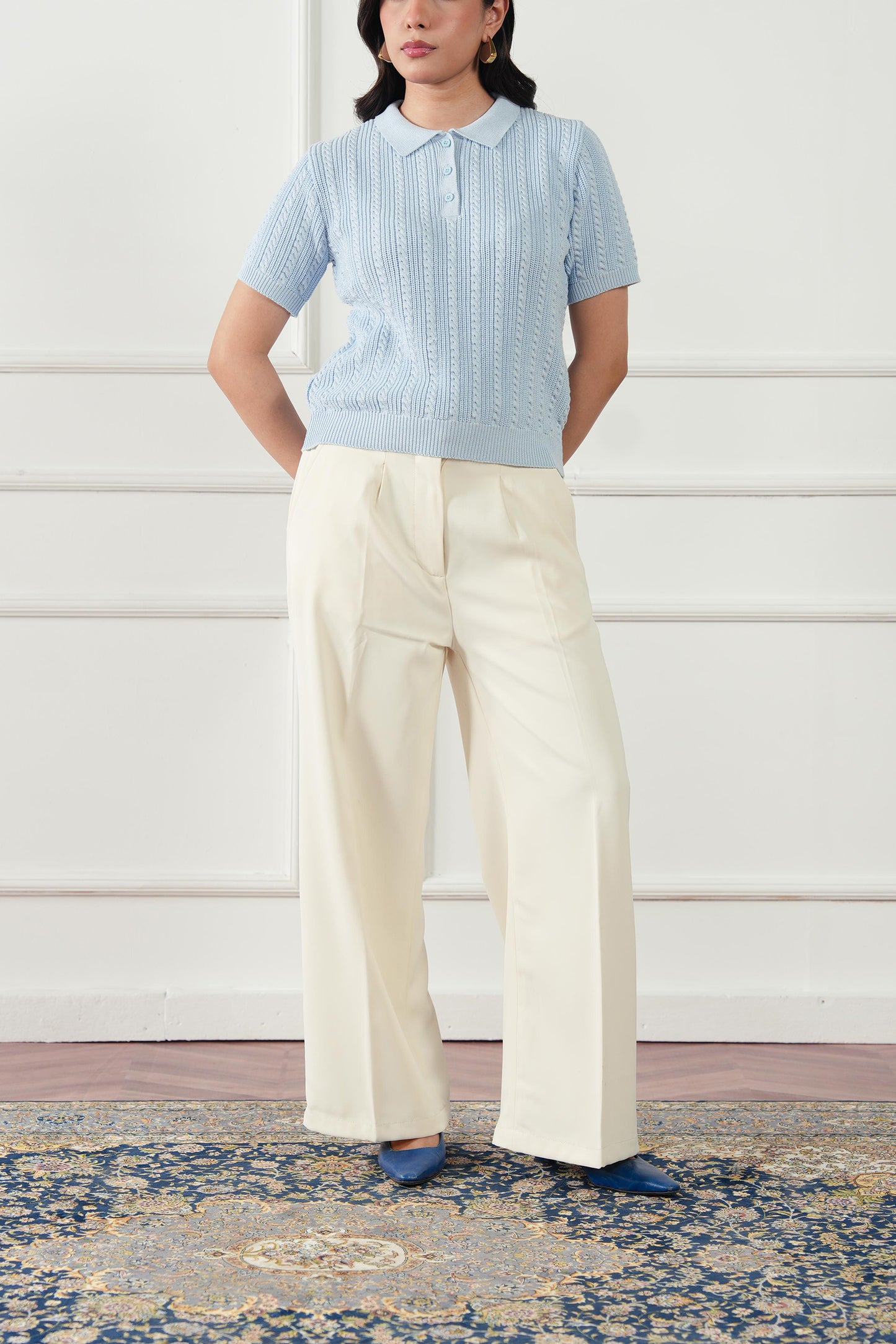 Cable Knit Polo Sweater (WKP-01)