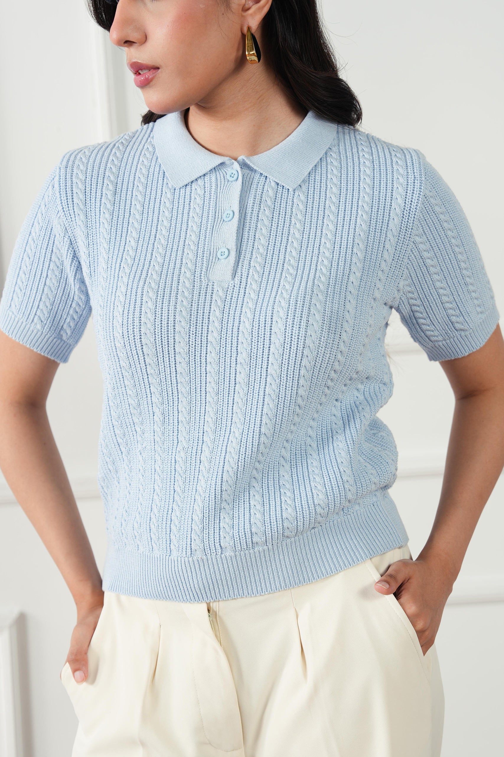Cable Knit Polo Shirt (WKP-01)