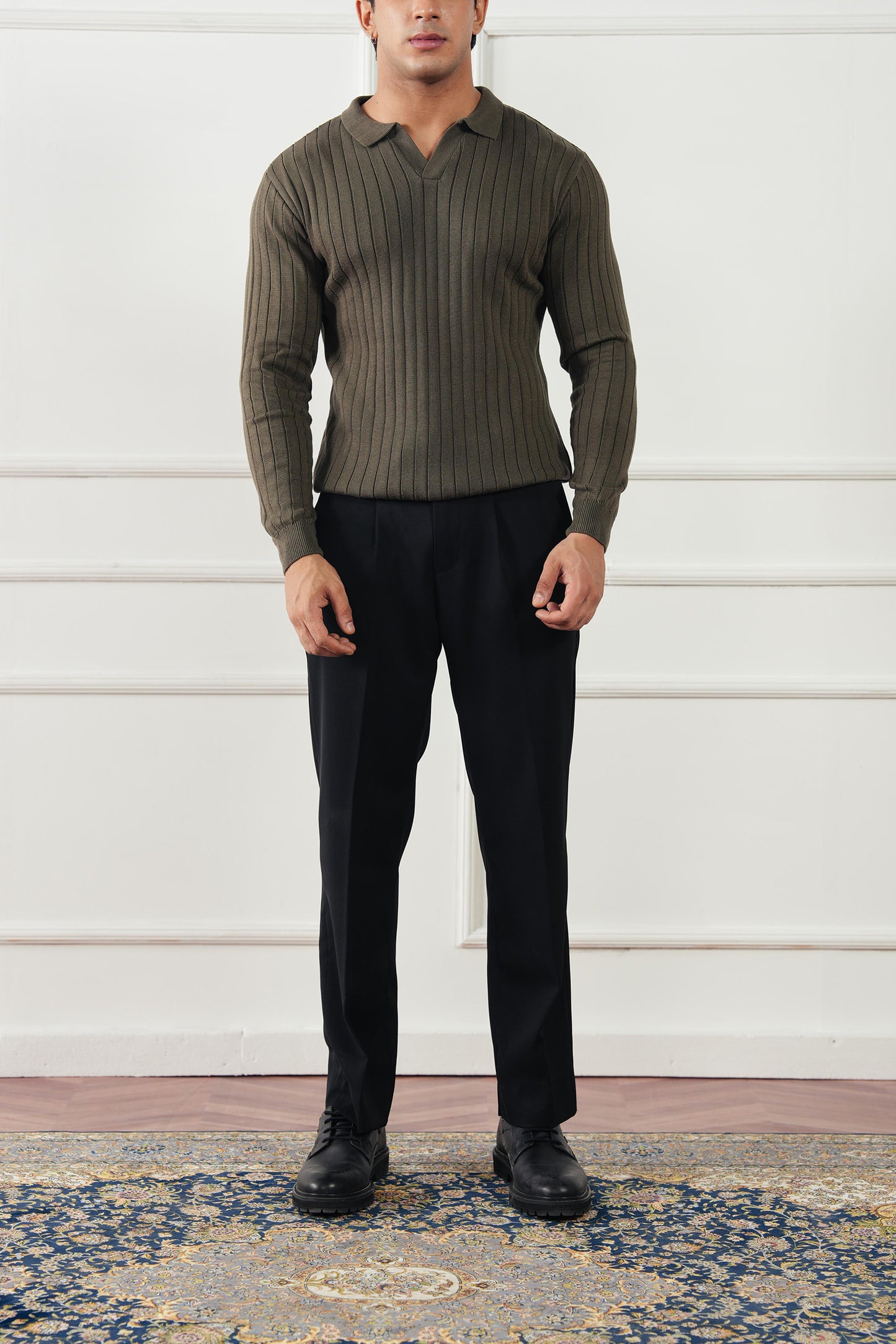 Rib Knit Polo Sweater (MKP-19)