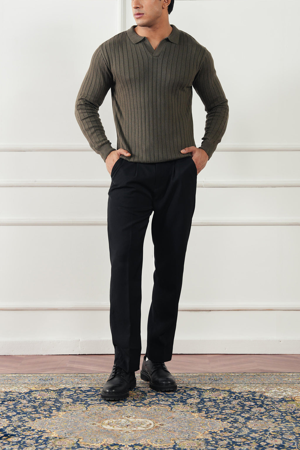 Rib Knit Polo Sweater (MKP-19)