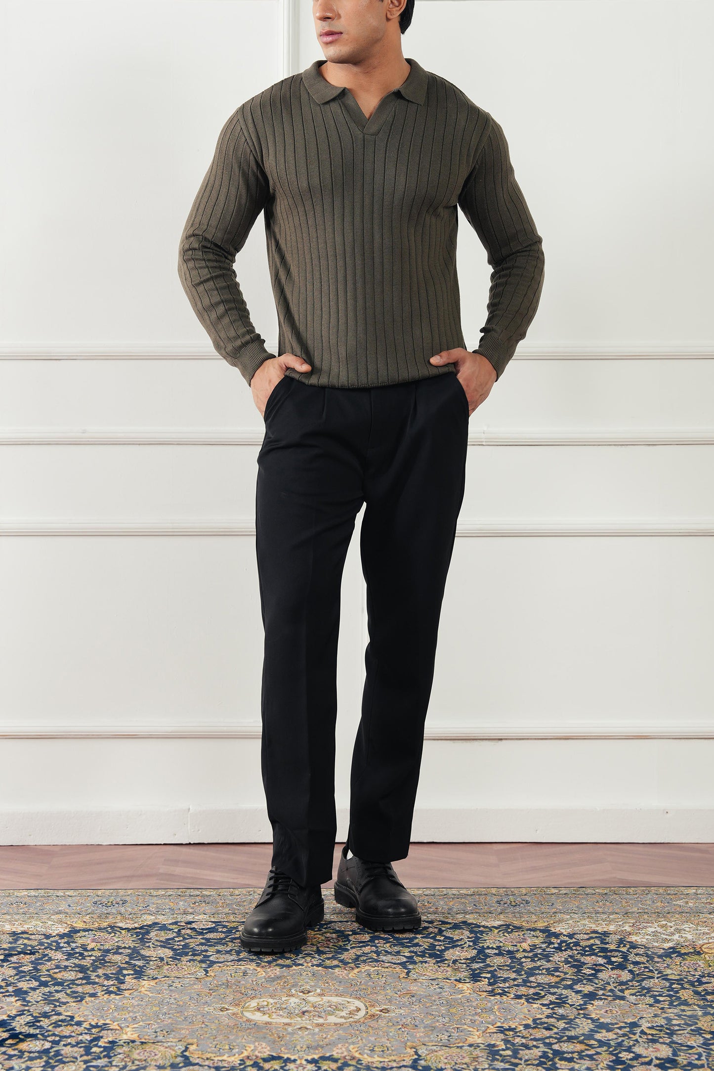 Rib Knit Polo Sweater (MKP-19)