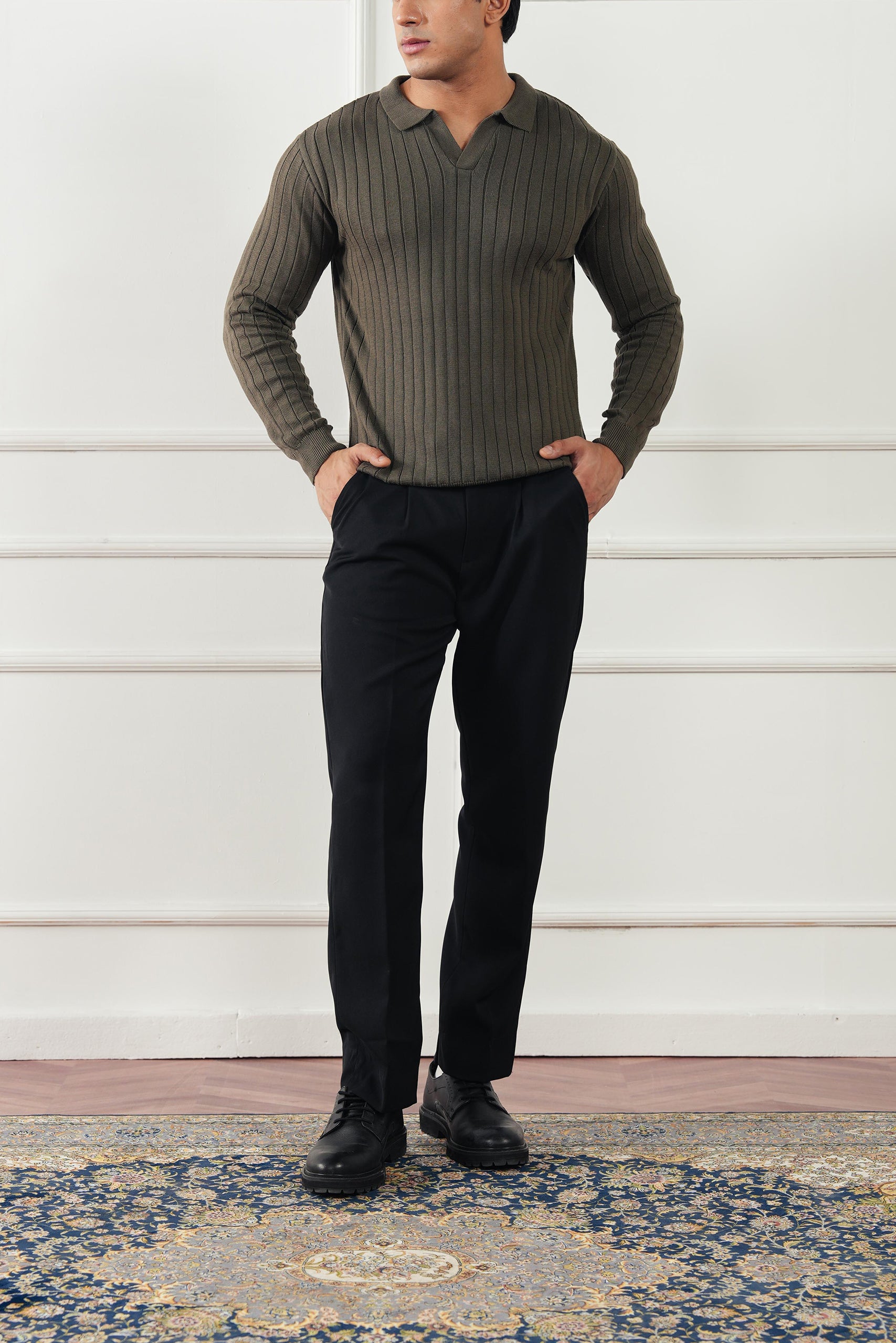 Rib Knit Polo Sweater (MKP-19)
