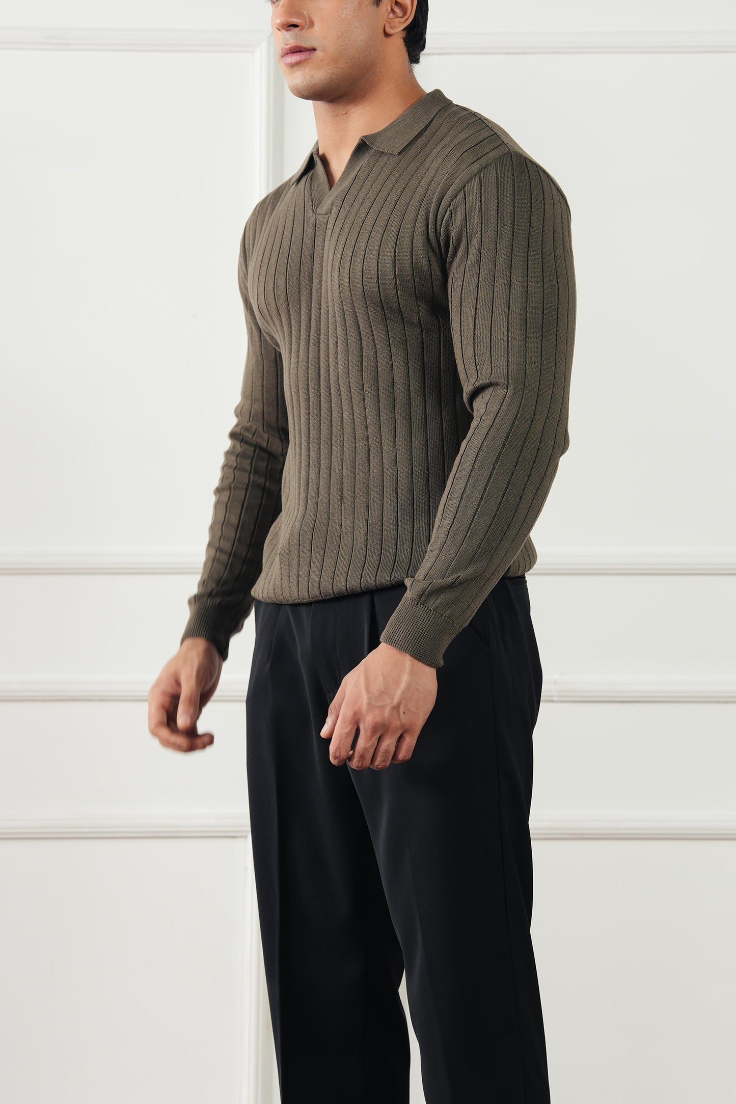 Rib Knit Polo Sweater (MKP-19)