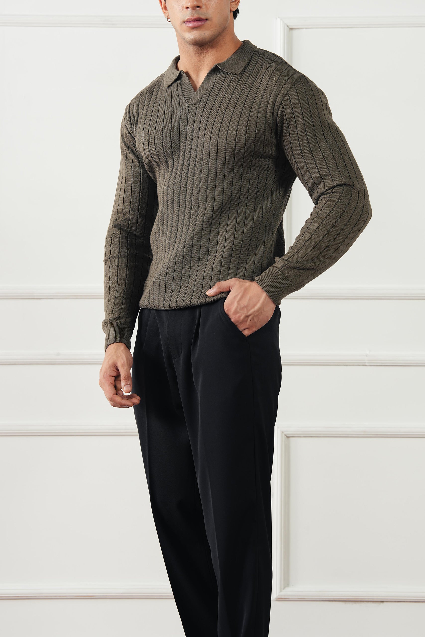 Rib Knit Polo Sweater (MKP-19)