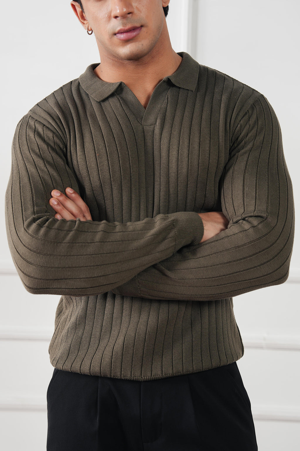 Rib Knit Polo Sweater (MKP-19)