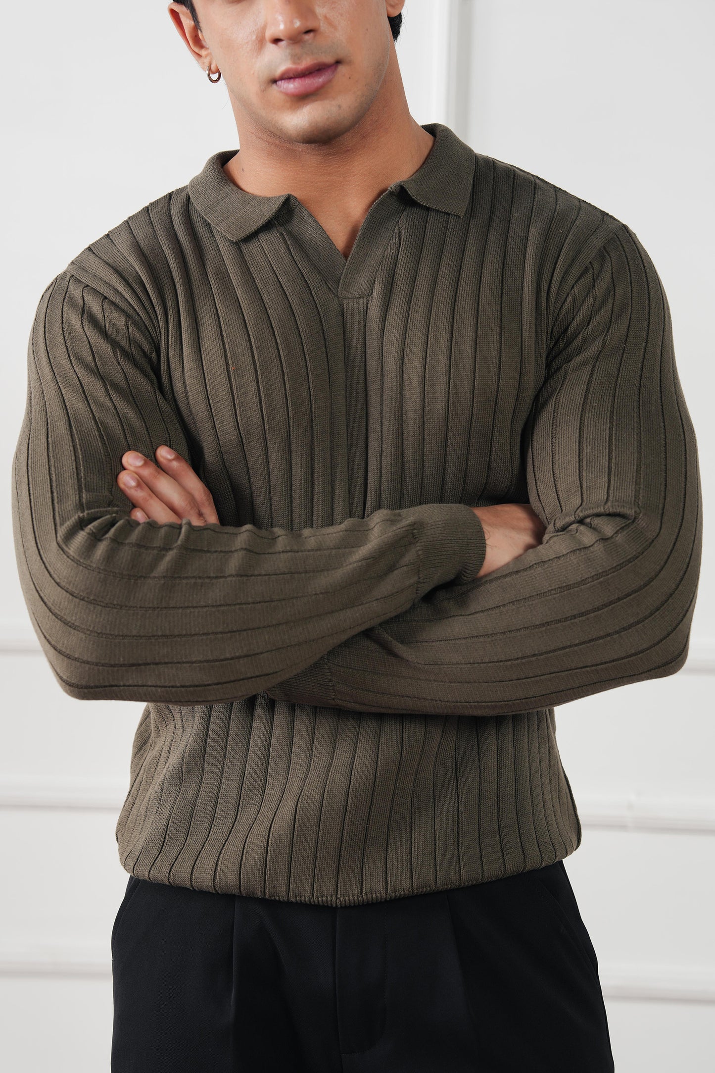 Rib Knit Polo Sweater (MKP-19)