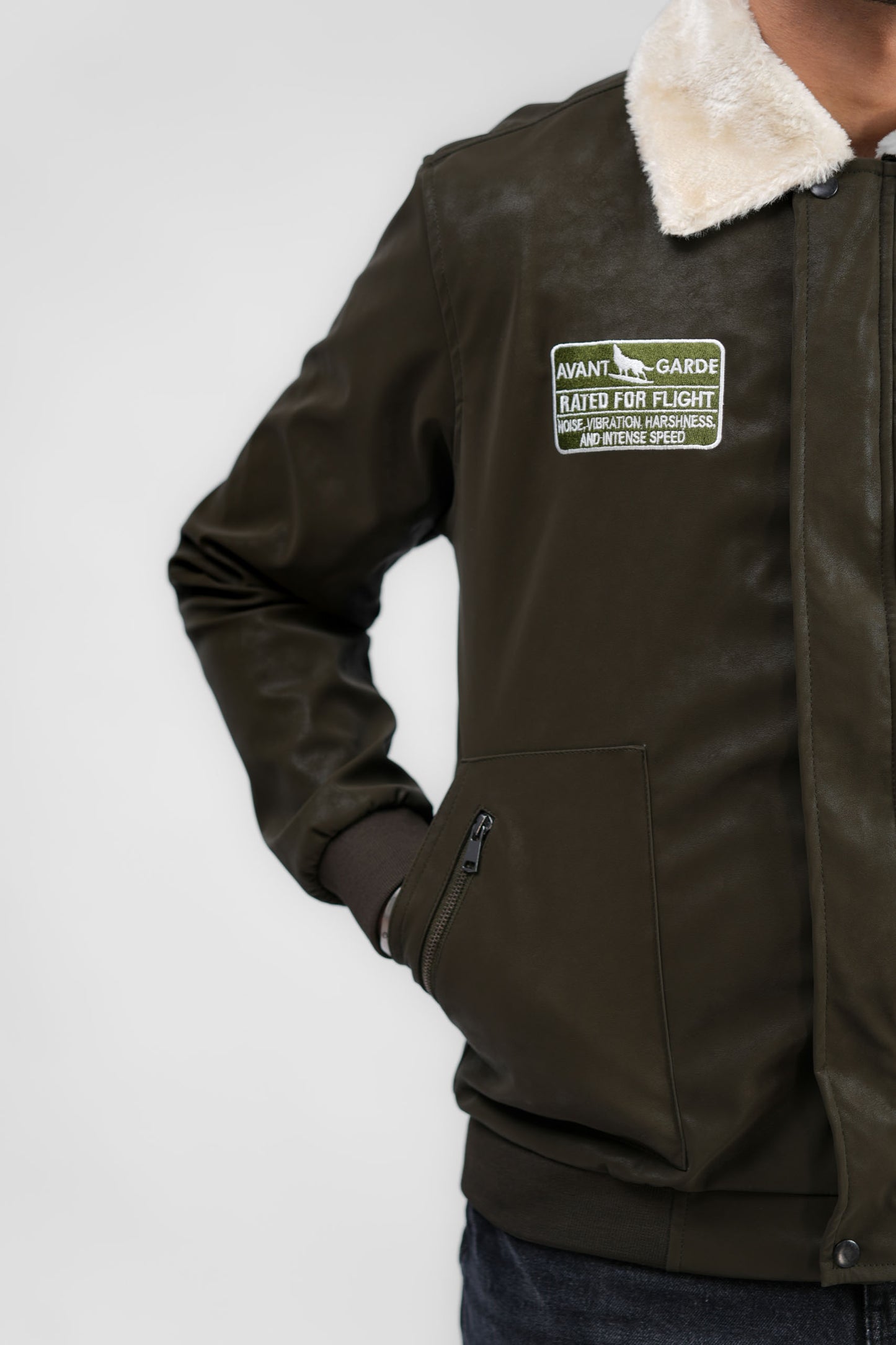 Leather Aviator Jacket - Green