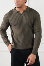 Rib Knit Polo Sweater (MKP-19)