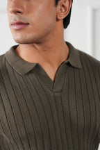 Rib Knit Polo Sweater (MKP-19)