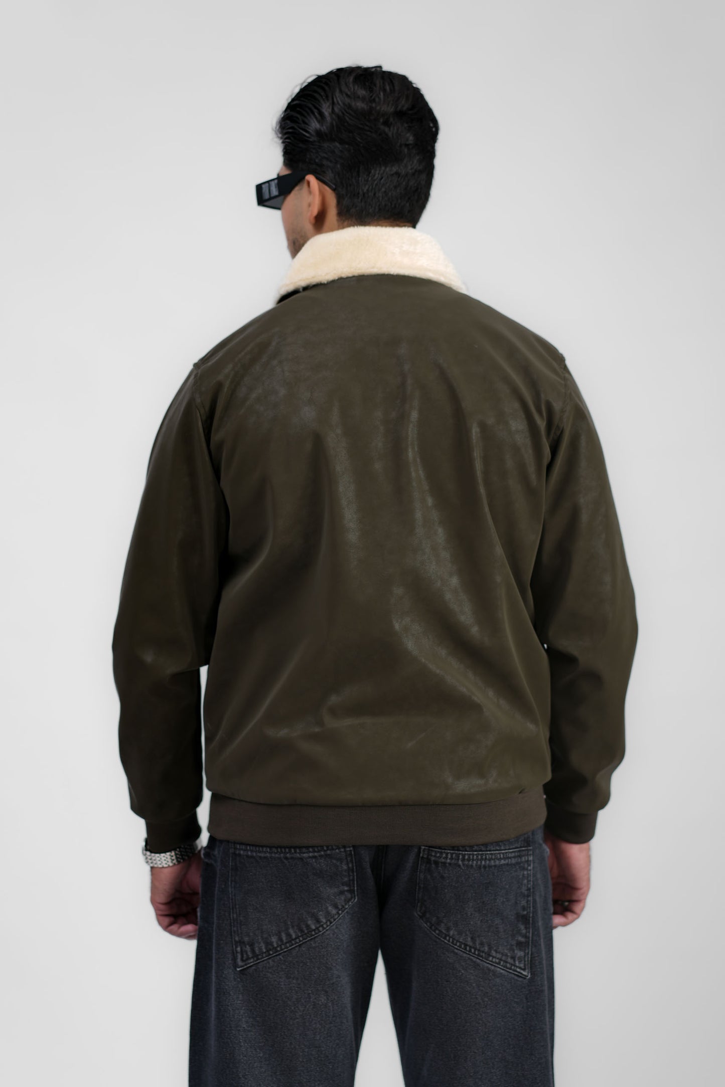 Leather Aviator Jacket - Green