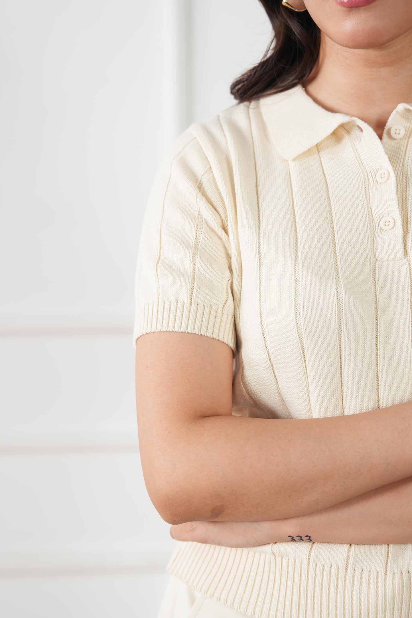 Drop Needle Knit Polo Sweater (WKP-03)