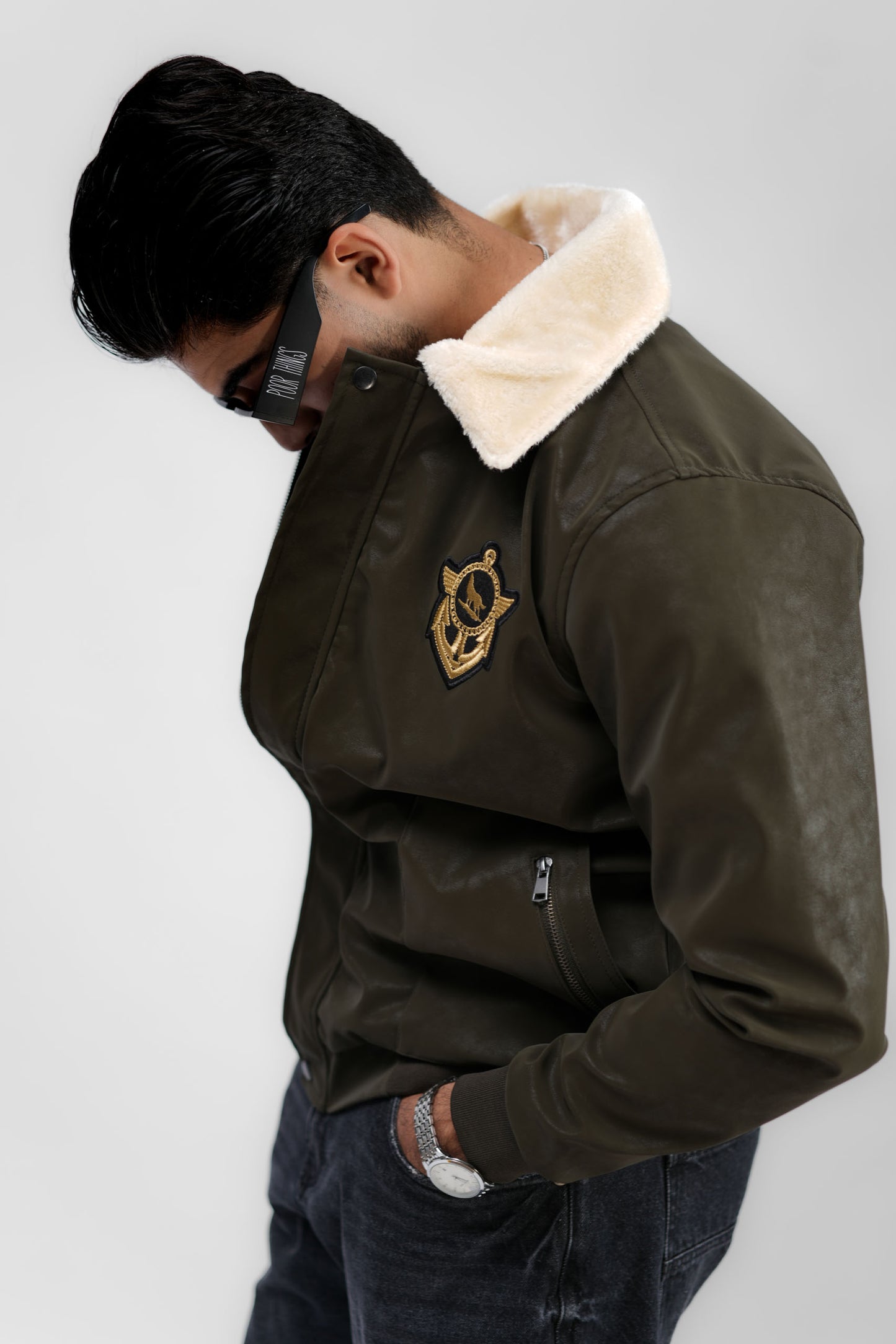 Leather Aviator Jacket - Green