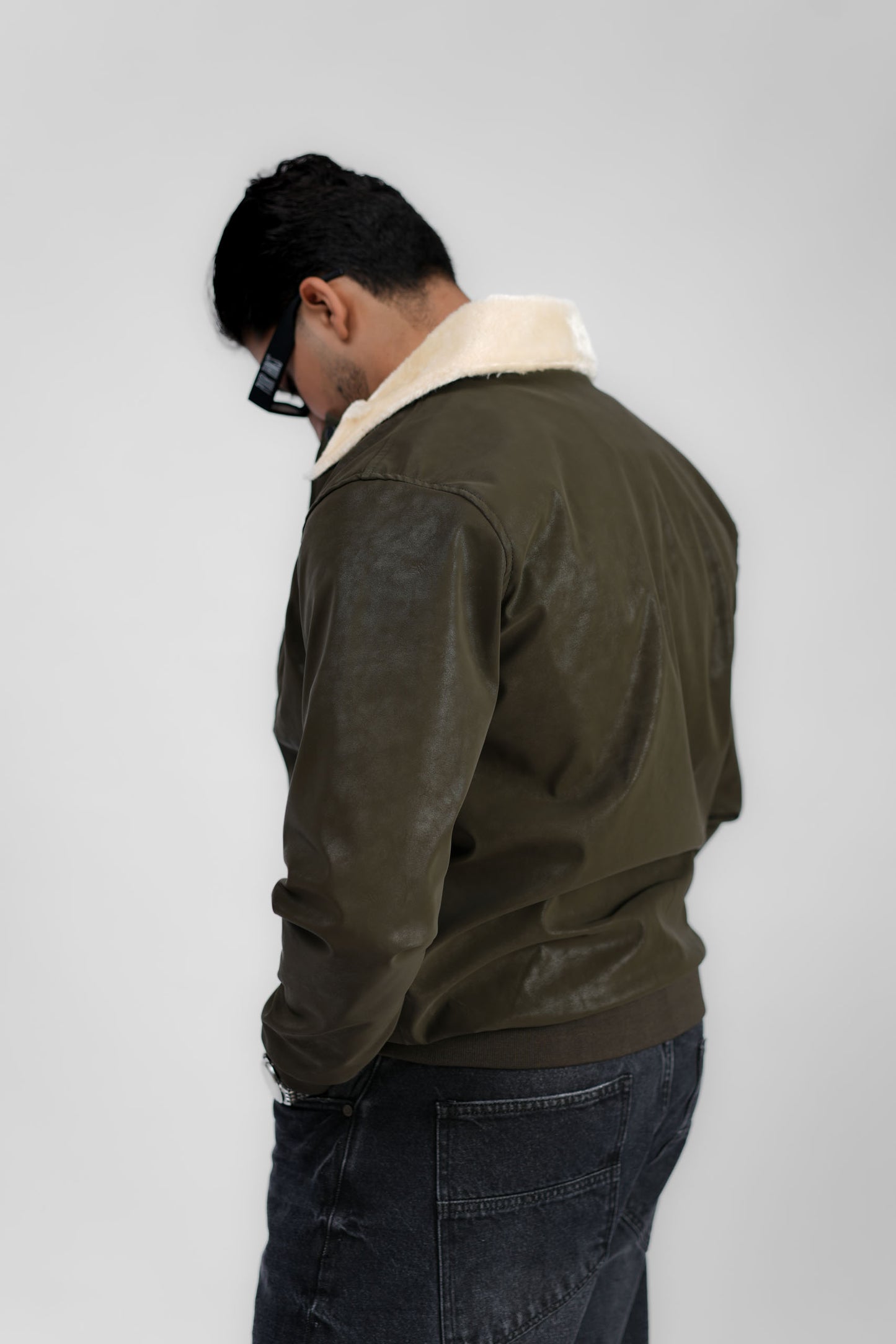 Leather Aviator Jacket - Green