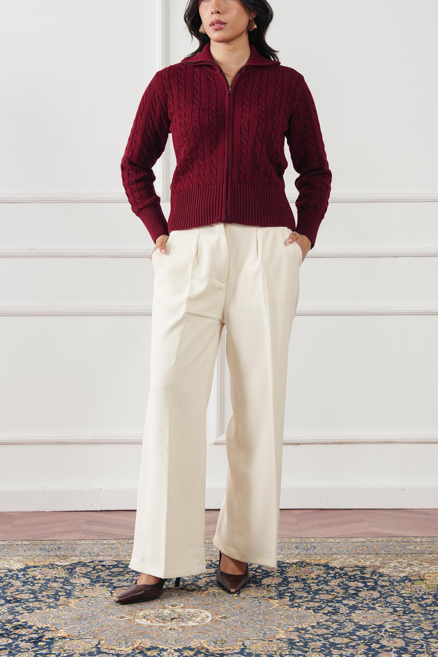 Cable Knit Zip Sweater (WKZ-01)