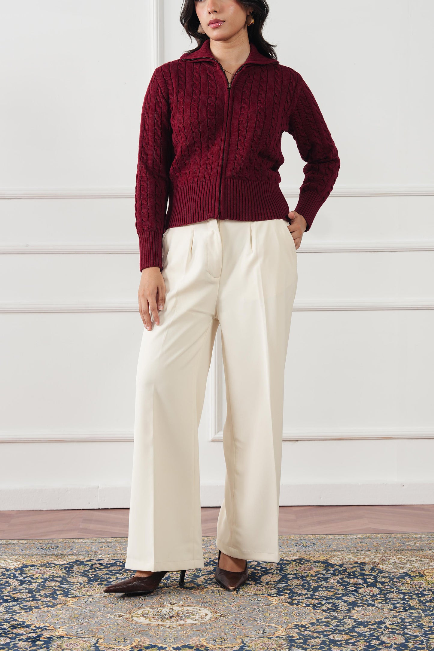 Cable Knit Zip Sweater (WKZ-01)