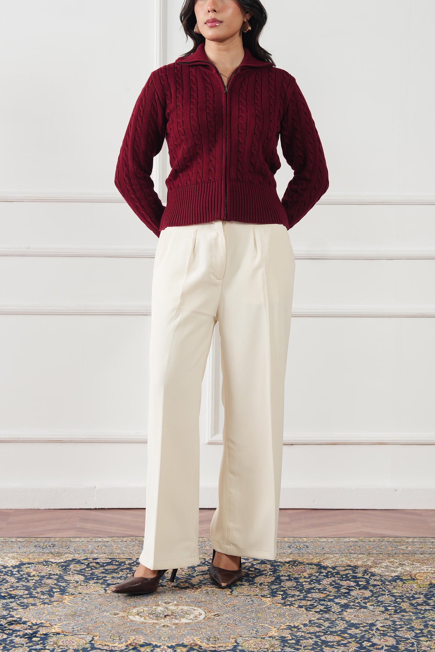 Cable Knit Zip Sweater (WKZ-01)