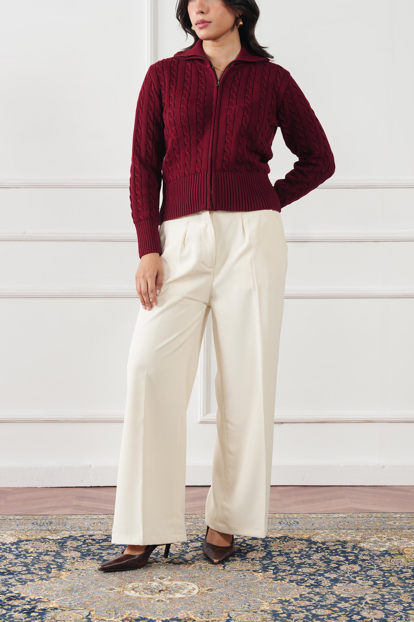 Cable Knit Zip Sweater (WKZ-01)