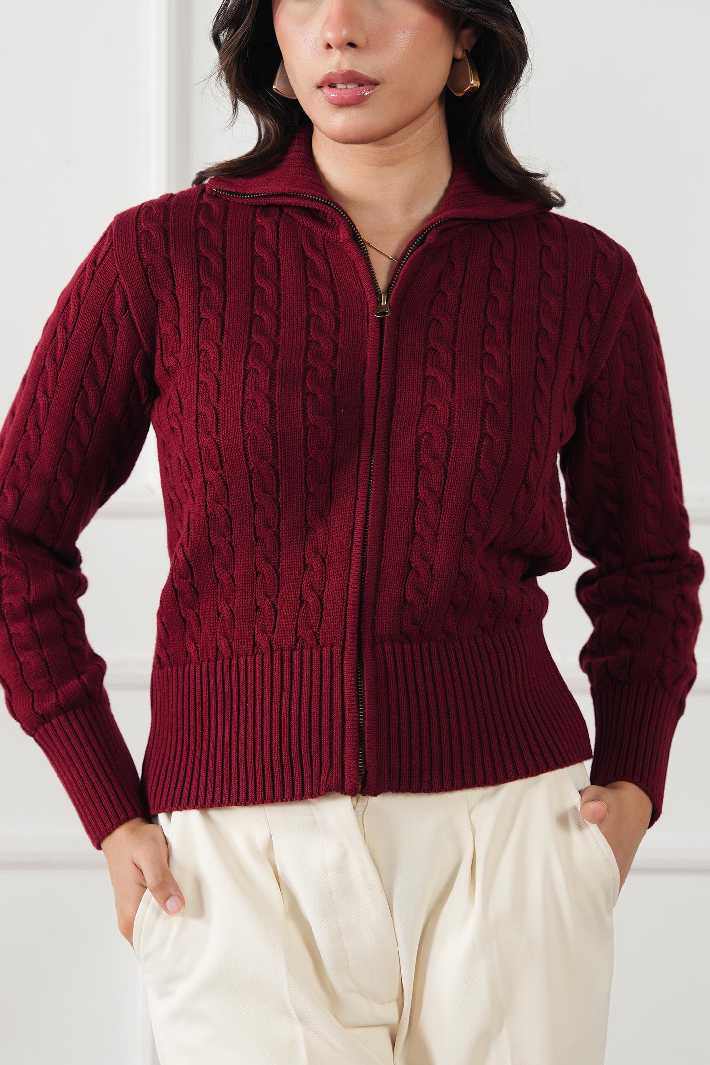 Cable Knit Zip Sweater (WKZ-01)