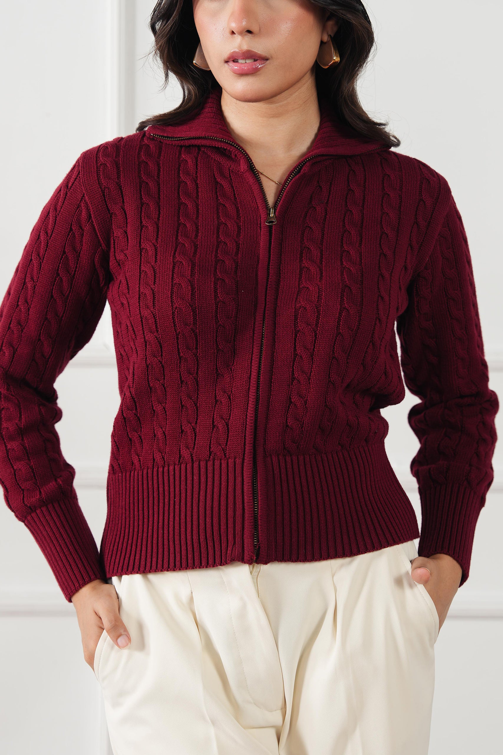 Cable Knit Zip Sweater (WKZ-01)
