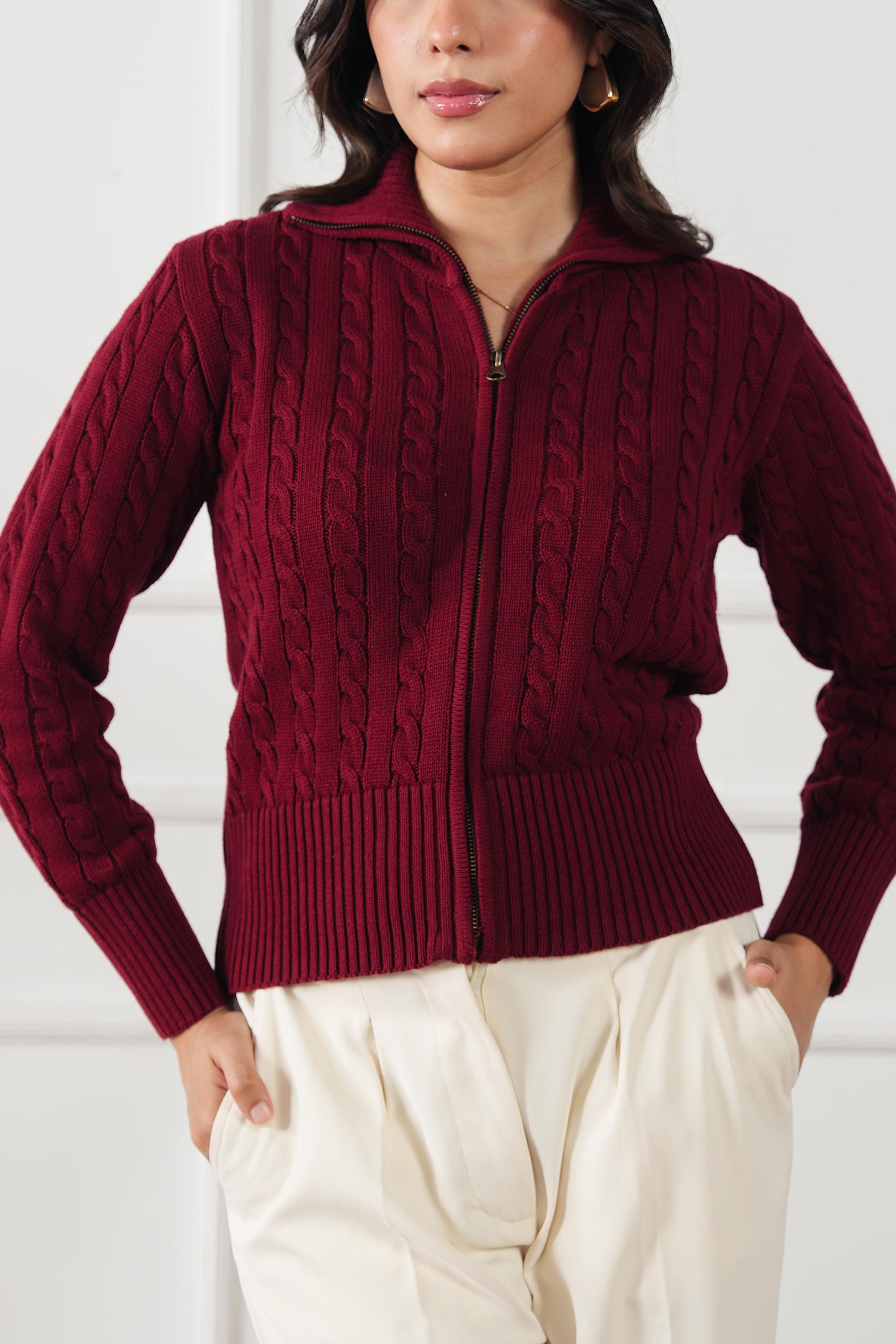 Cable Knit Zip Sweater (WKZ-01)