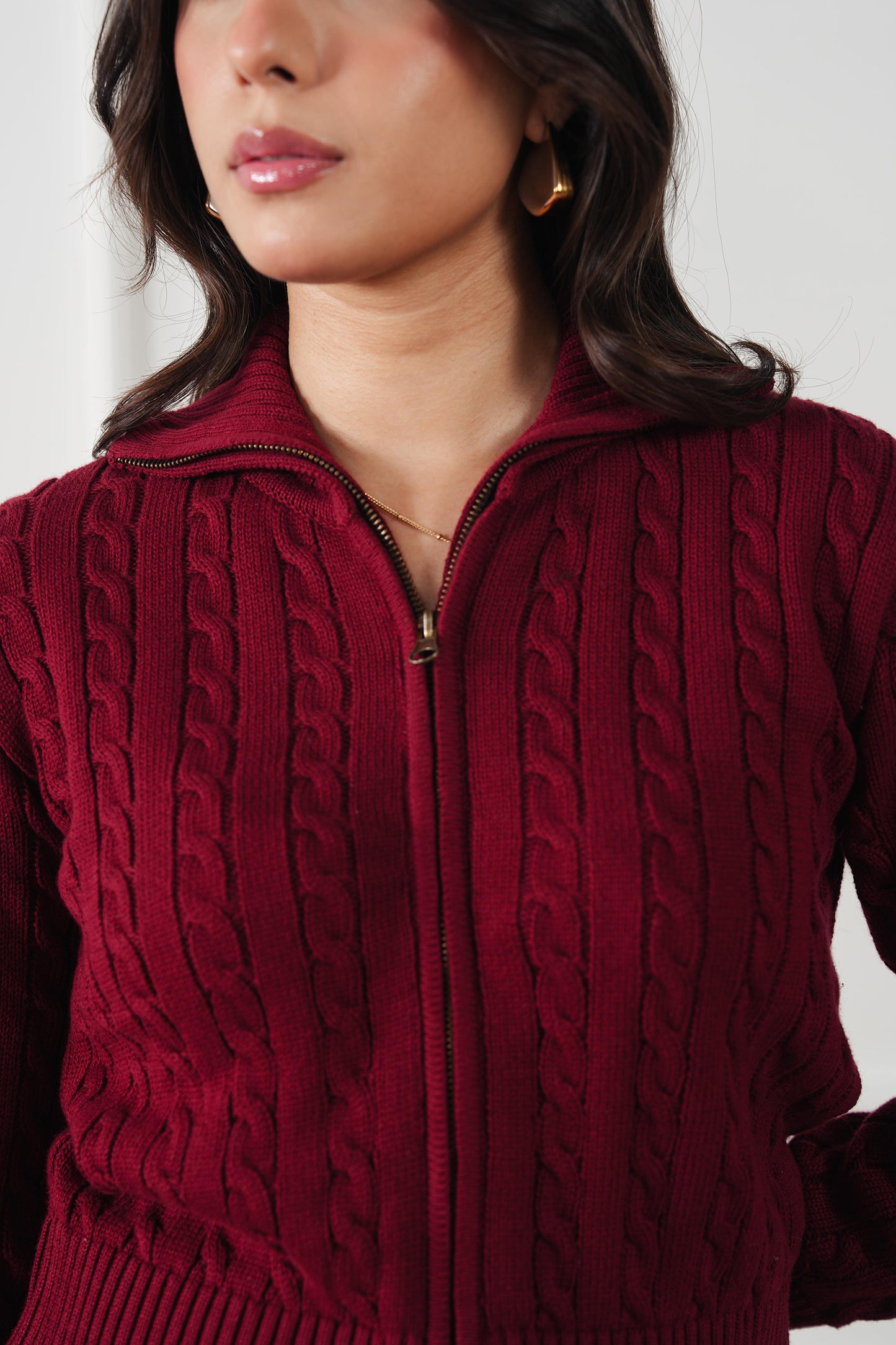 Cable Knit Zip Sweater (WKZ-01)