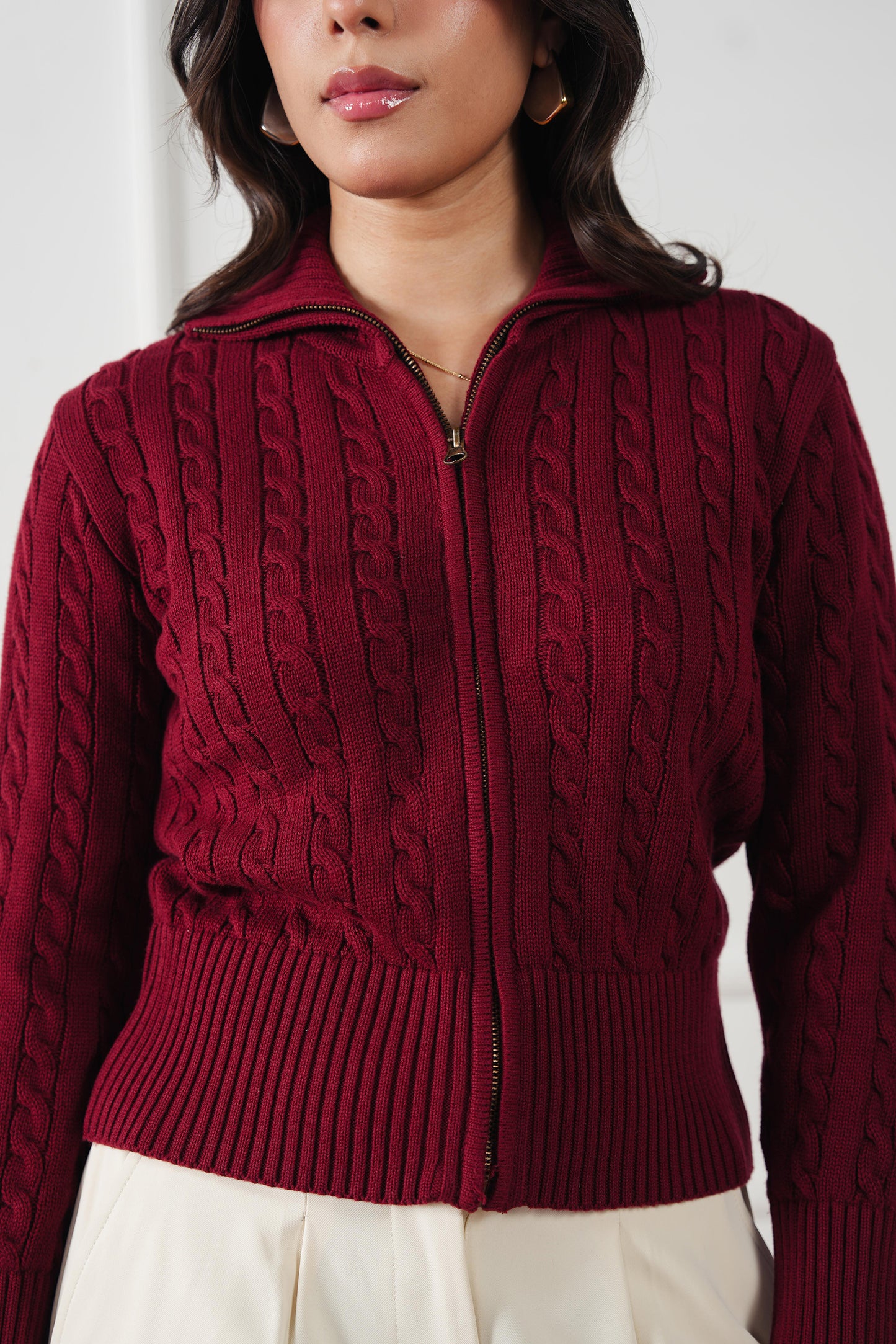 Cable Knit Zip Sweater (WKZ-01)