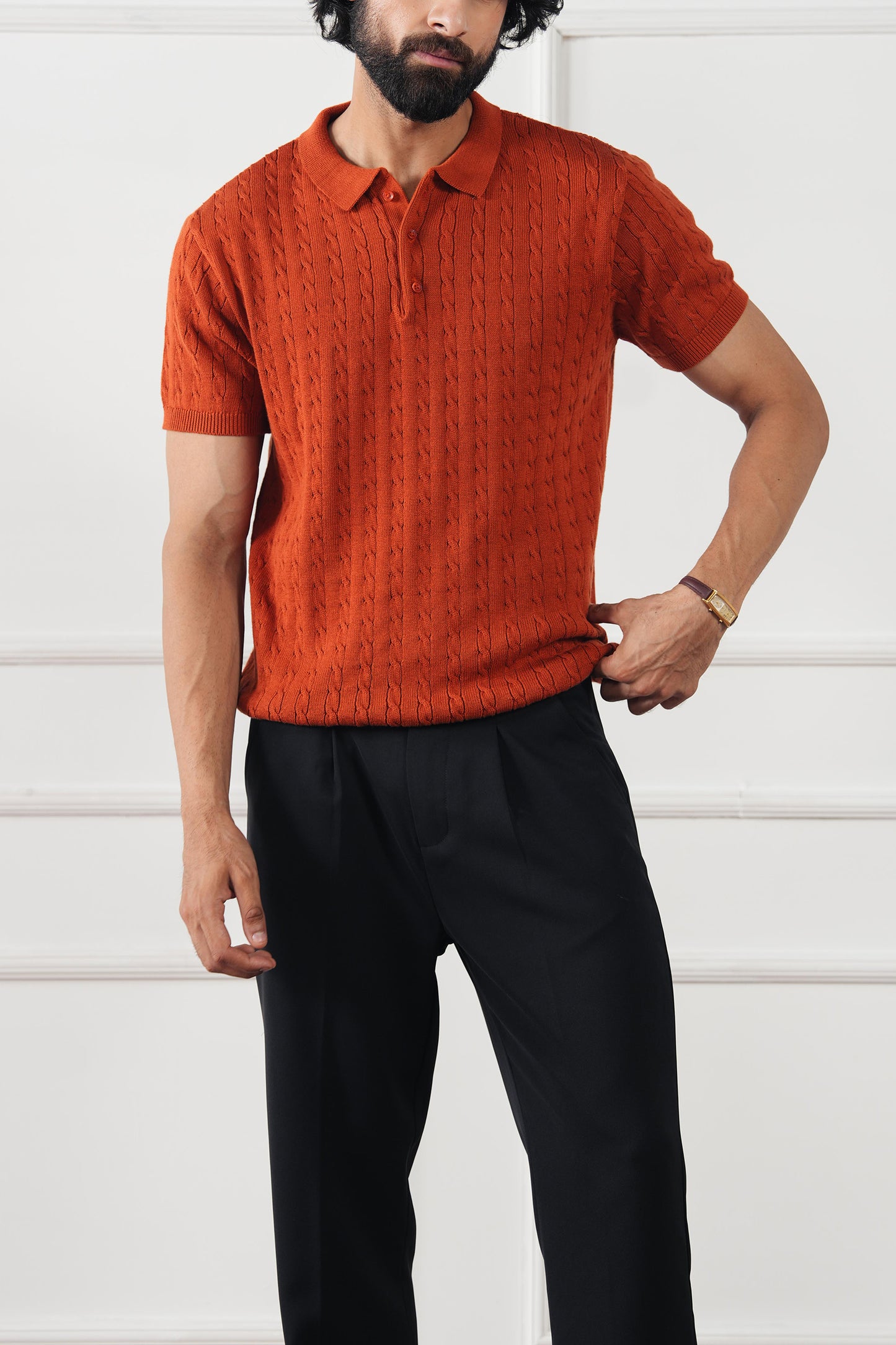 Cable Knit Polo Sweater (MKP-05)