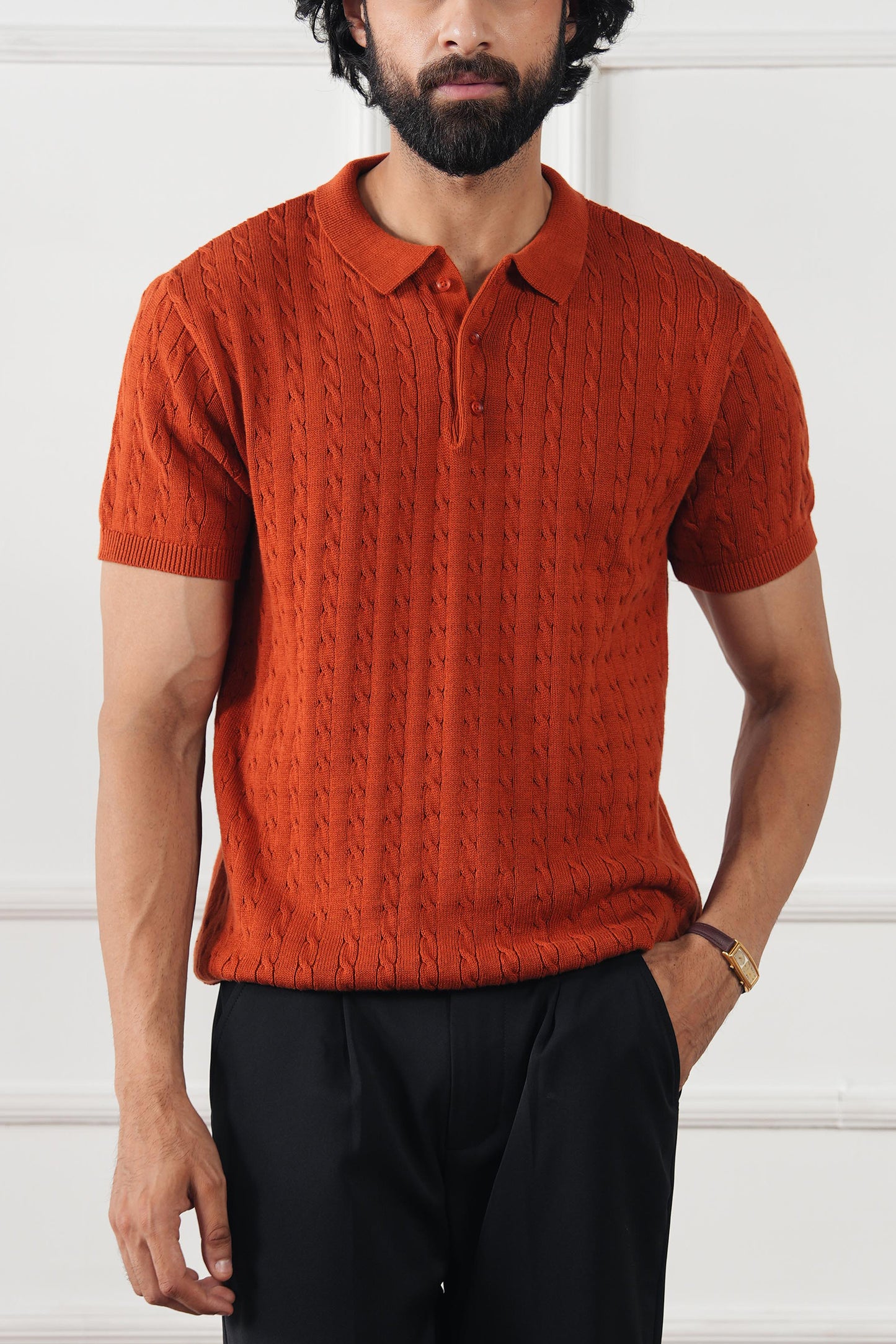 Cable Knit Polo Sweater (MKP-05)