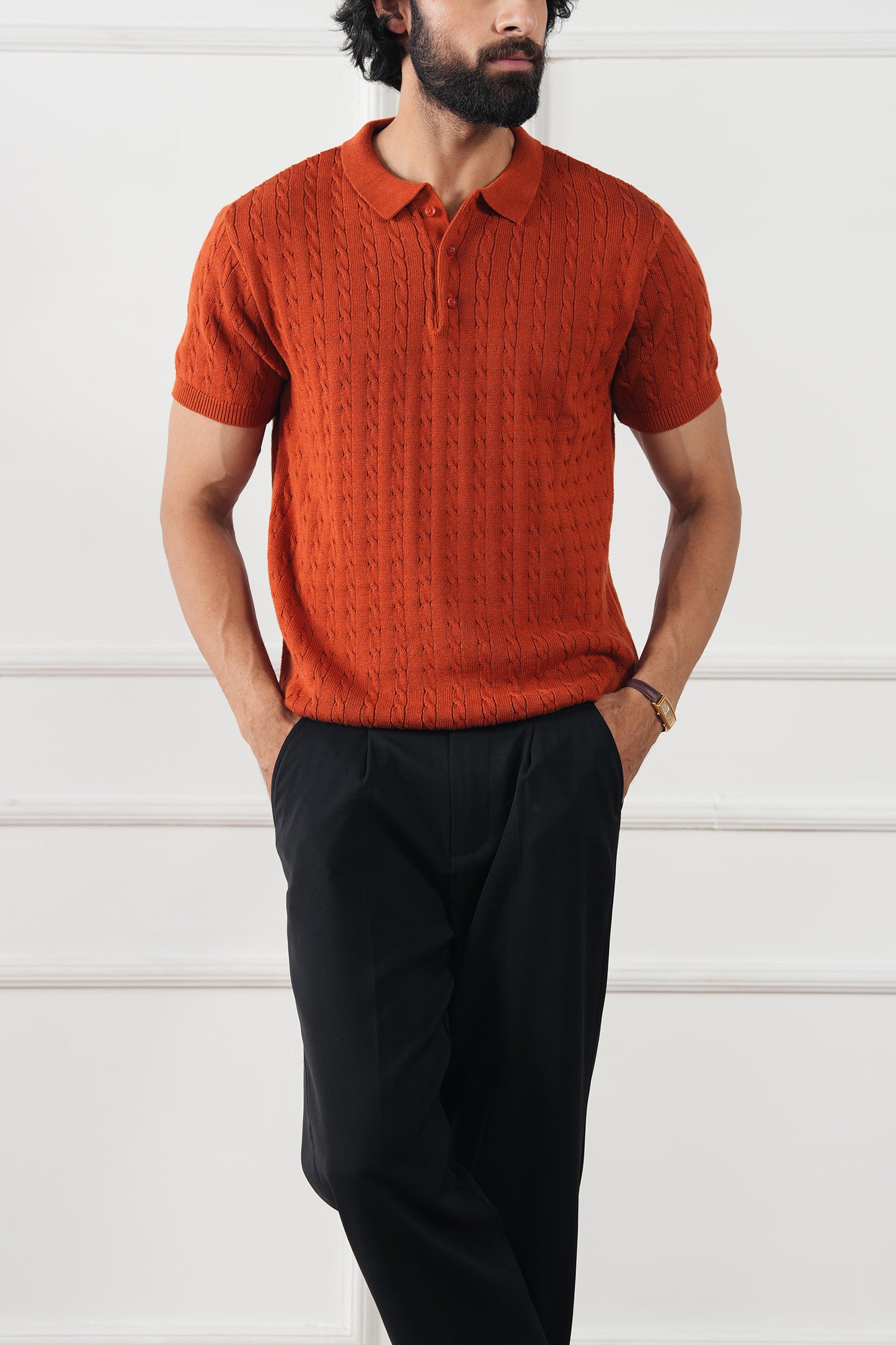 Cable Knit Polo Sweater (MKP-05)