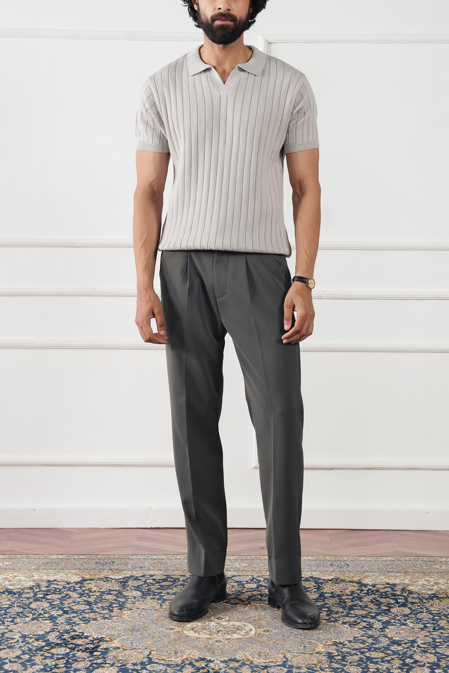 Rib Knit Polo Sweater (MKP-10)