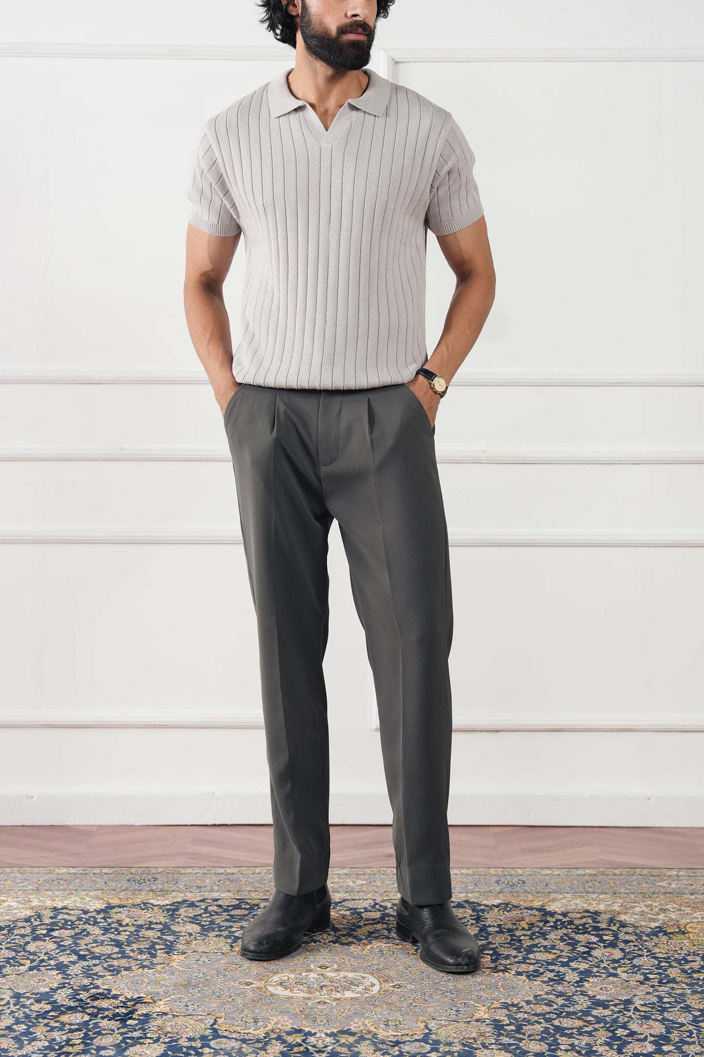 Rib Knit Polo Sweater (MKP-10)