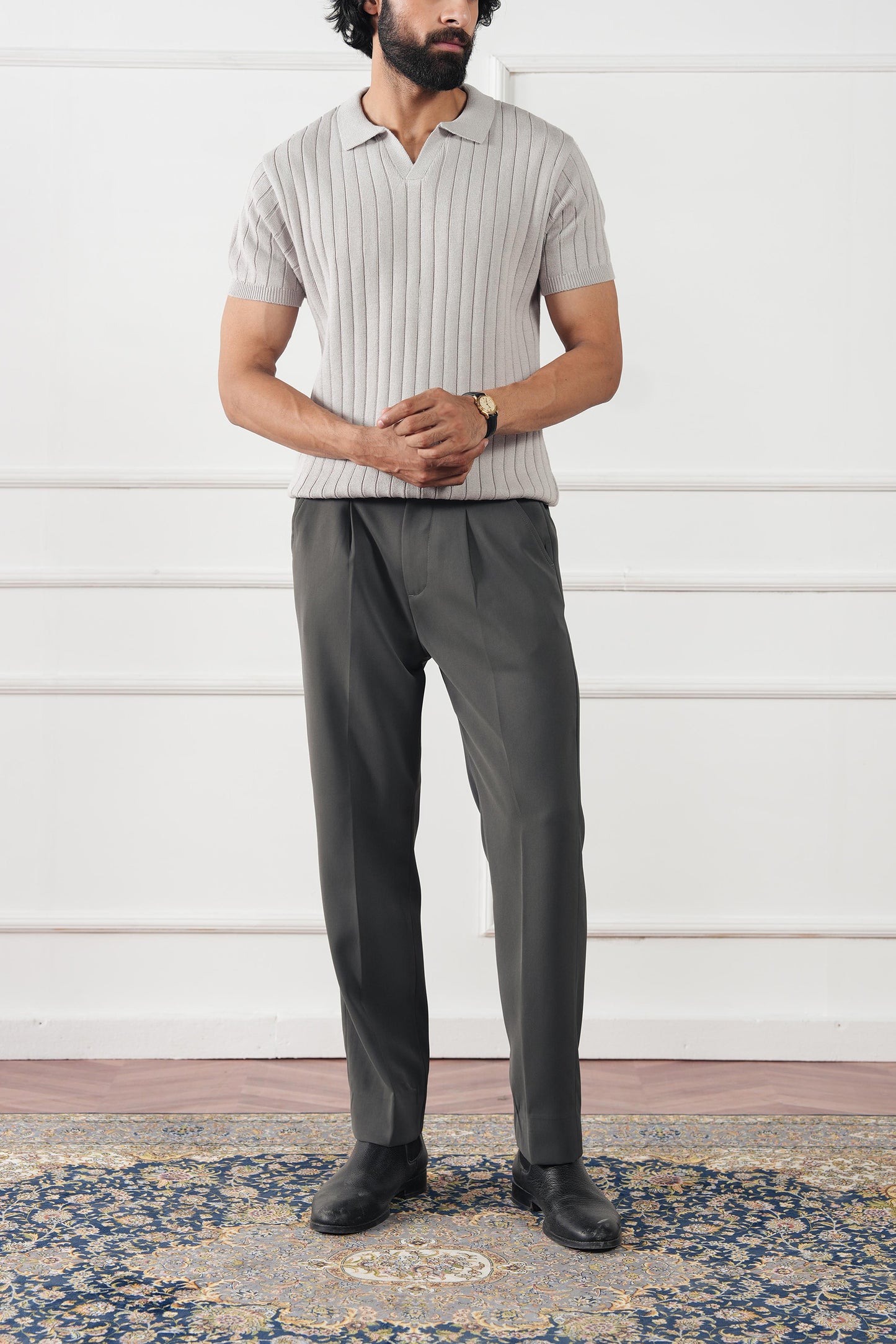Rib Knit Polo Sweater (MKP-10)