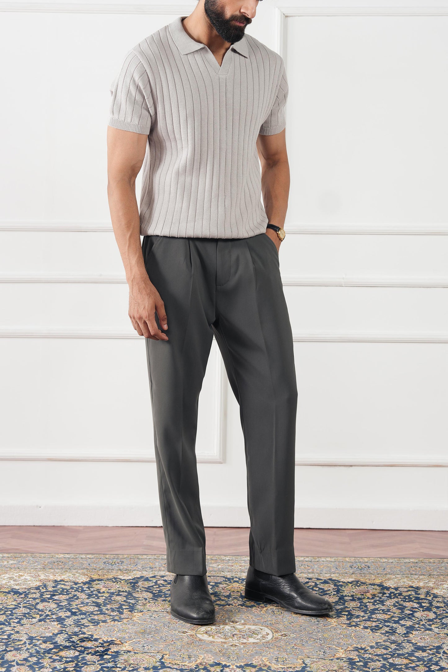 Rib Knit Polo Sweater (MKP-10)