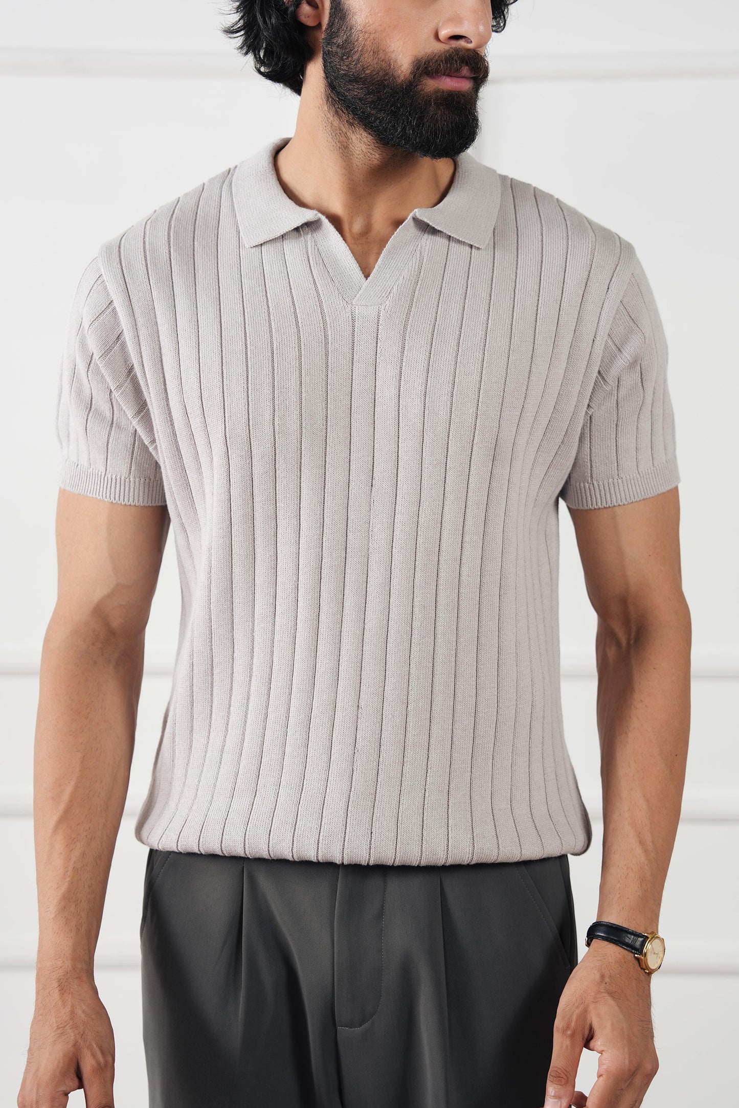 Rib Knit Polo Sweater (MKP-10)