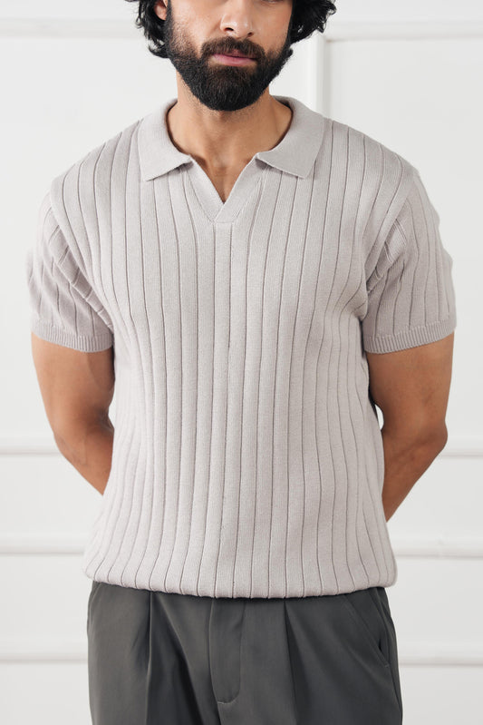 Rib Knit Polo Sweater (MKP-10)