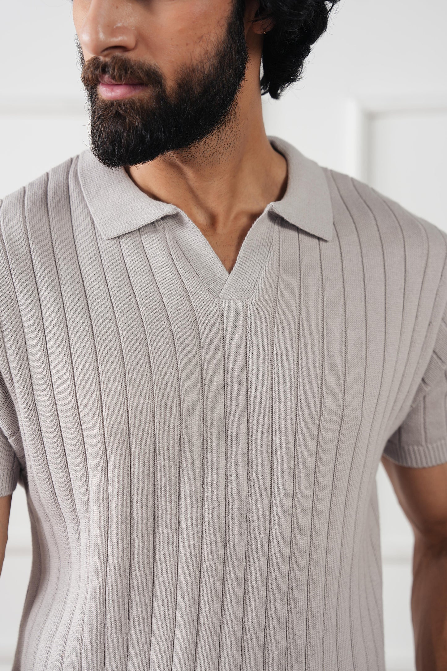 Rib Knit Polo Sweater (MKP-10)