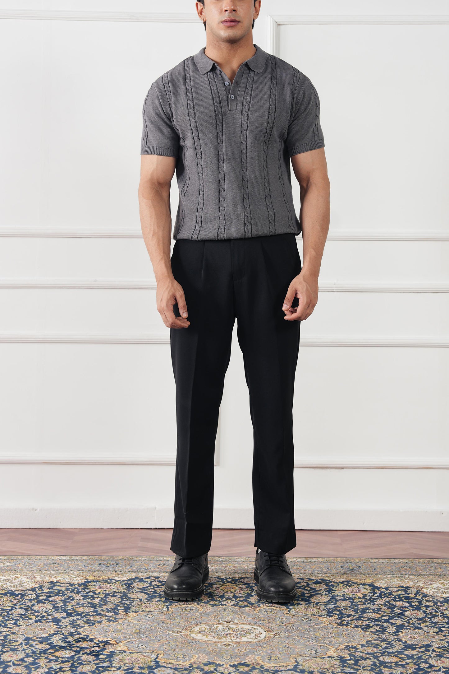 Cable Knit Polo Sweater (MKP-02)