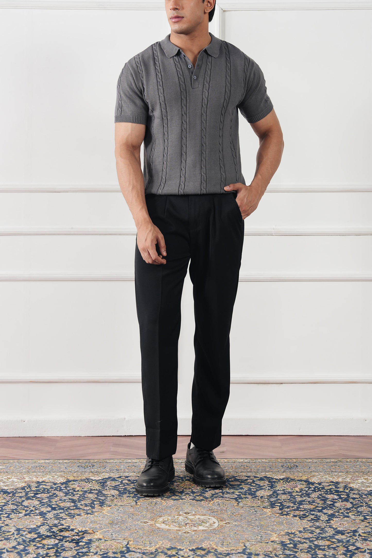 Cable Knit Polo Sweater (MKP-02)