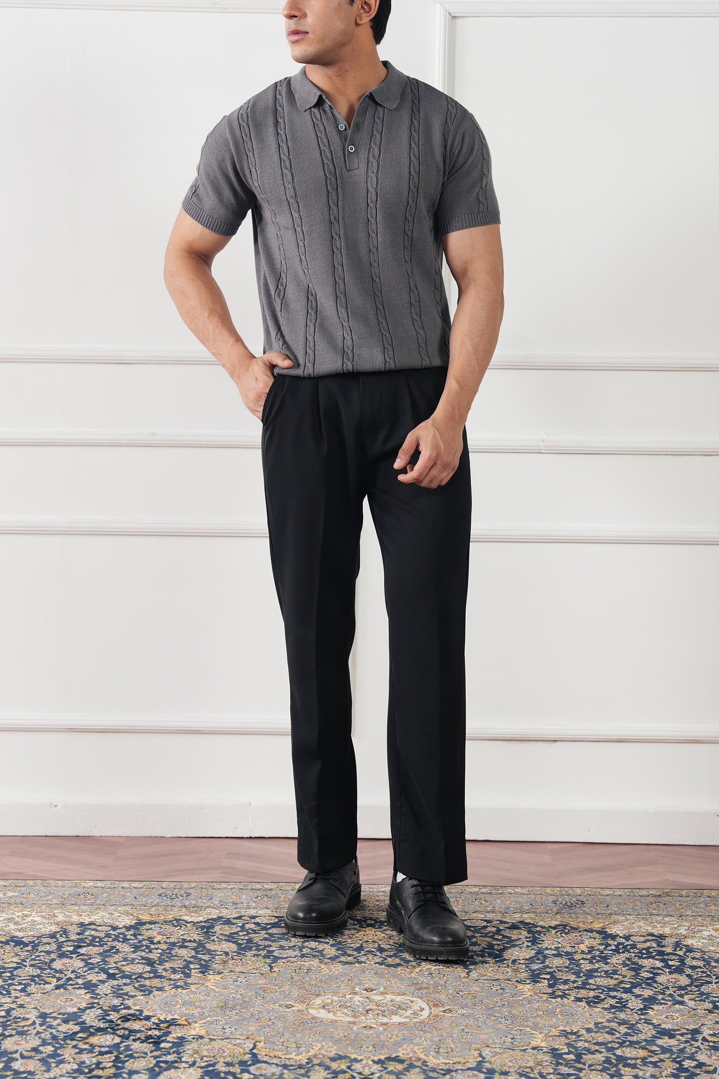 Cable Knit Polo Sweater (MKP-02)