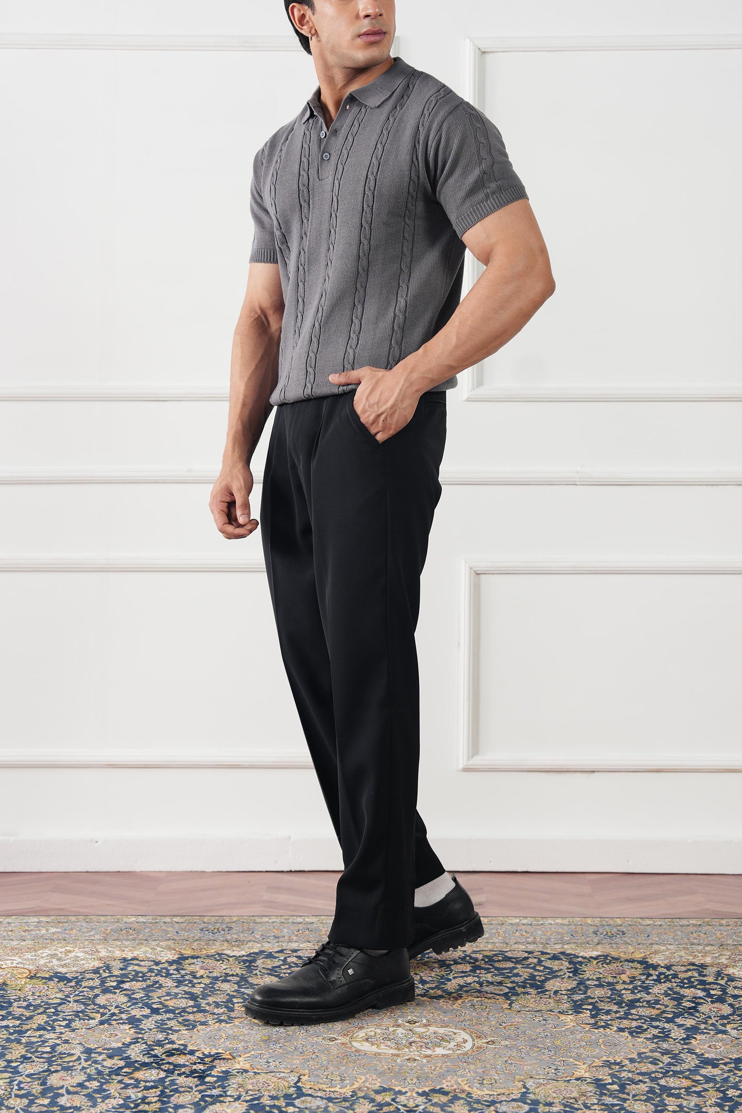 Cable Knit Polo Sweater (MKP-02)