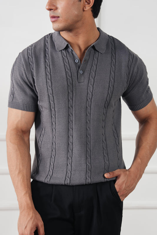 Cable Knit Polo Sweater (MKP-02)