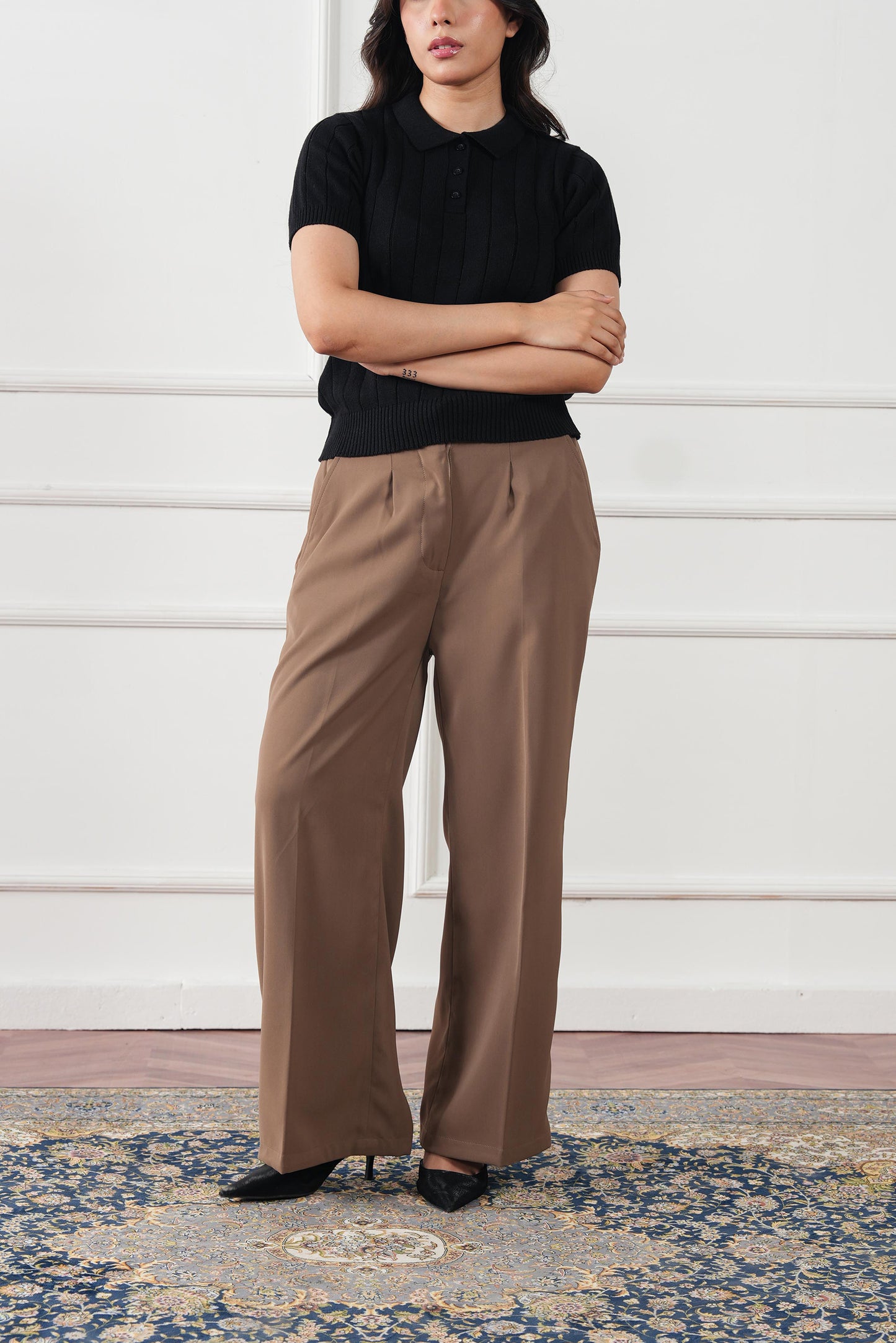Drop Needle Knit Polo Sweater (WKP-04)