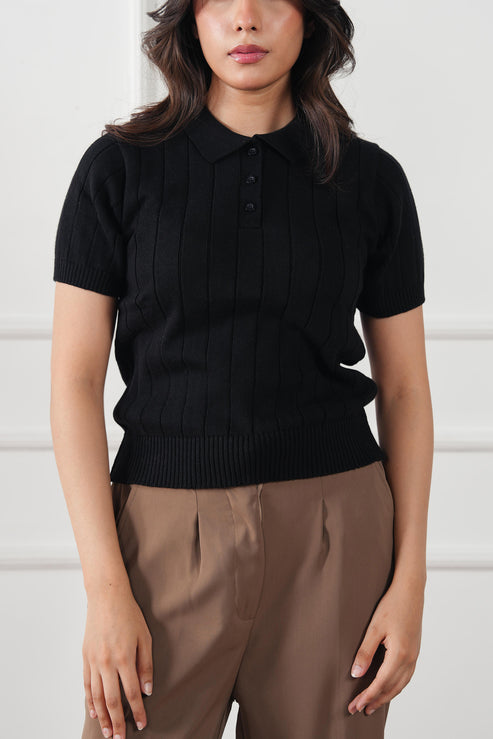 Jet black Polo Shirt for Women