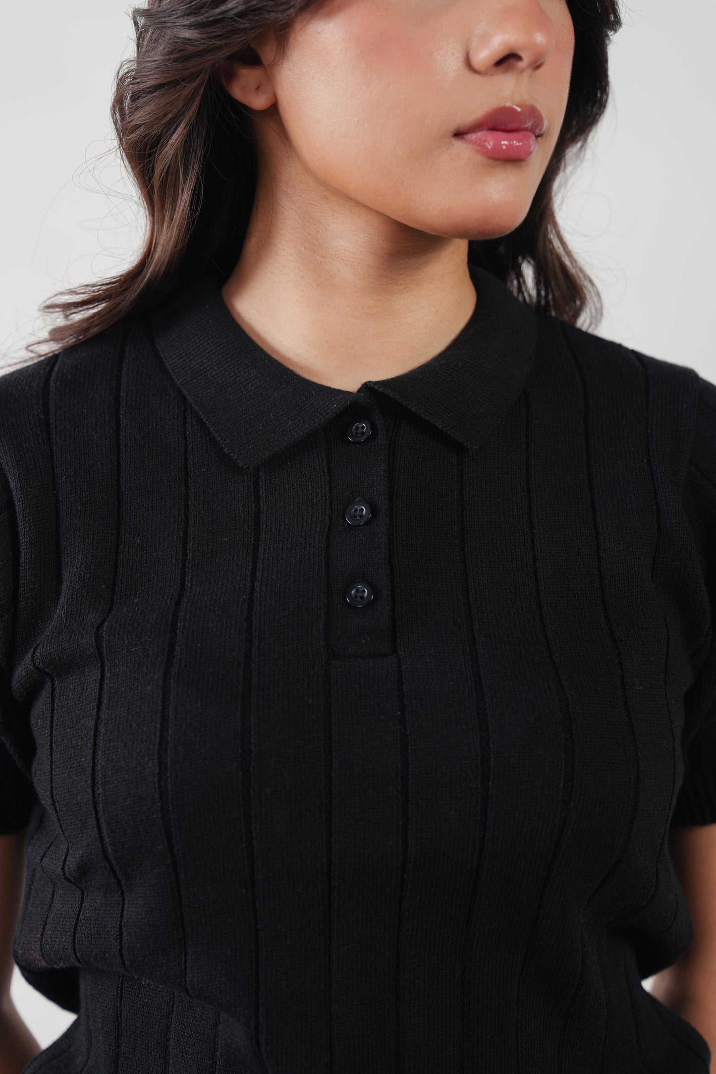 Drop Needle Knit Polo Sweater (WKP-04)