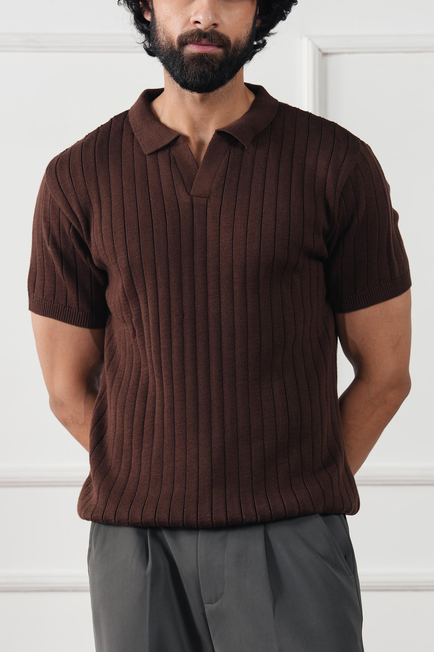 Rib Knit Polo Sweater (MKP-09)
