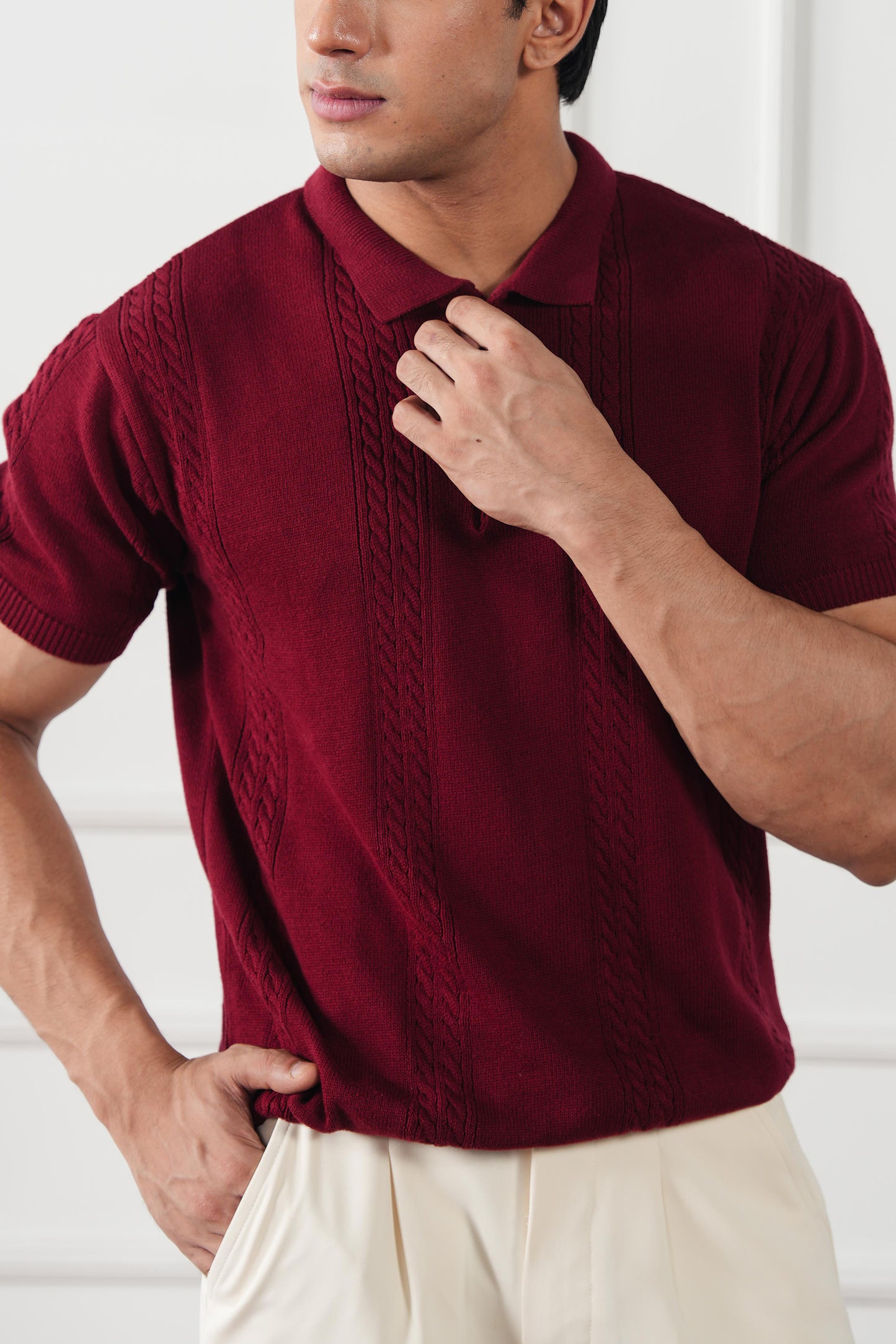 Cable Knit Polo Sweater (MKP-08)