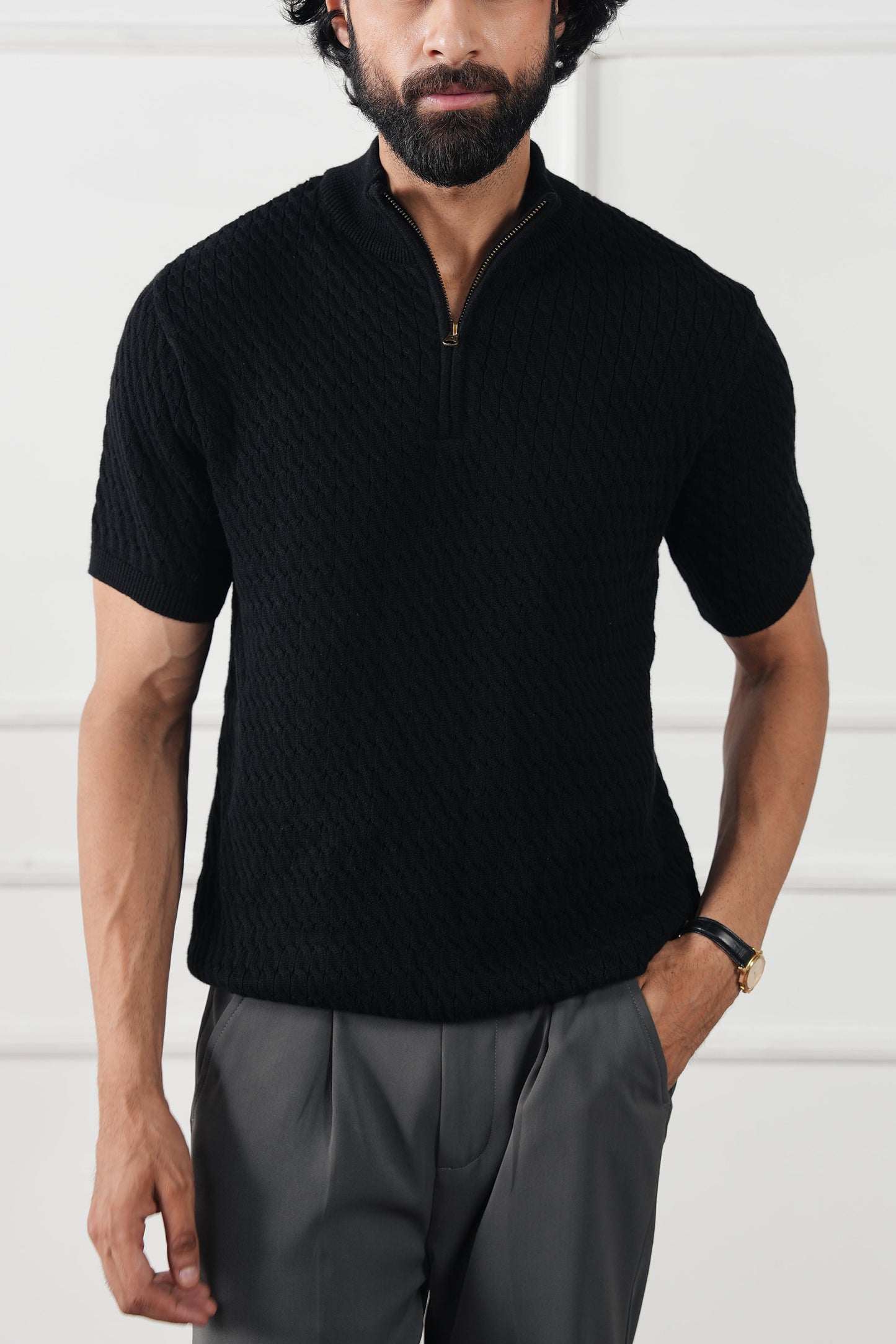 Mockneck Knit Polo Sweater (MKP-13)