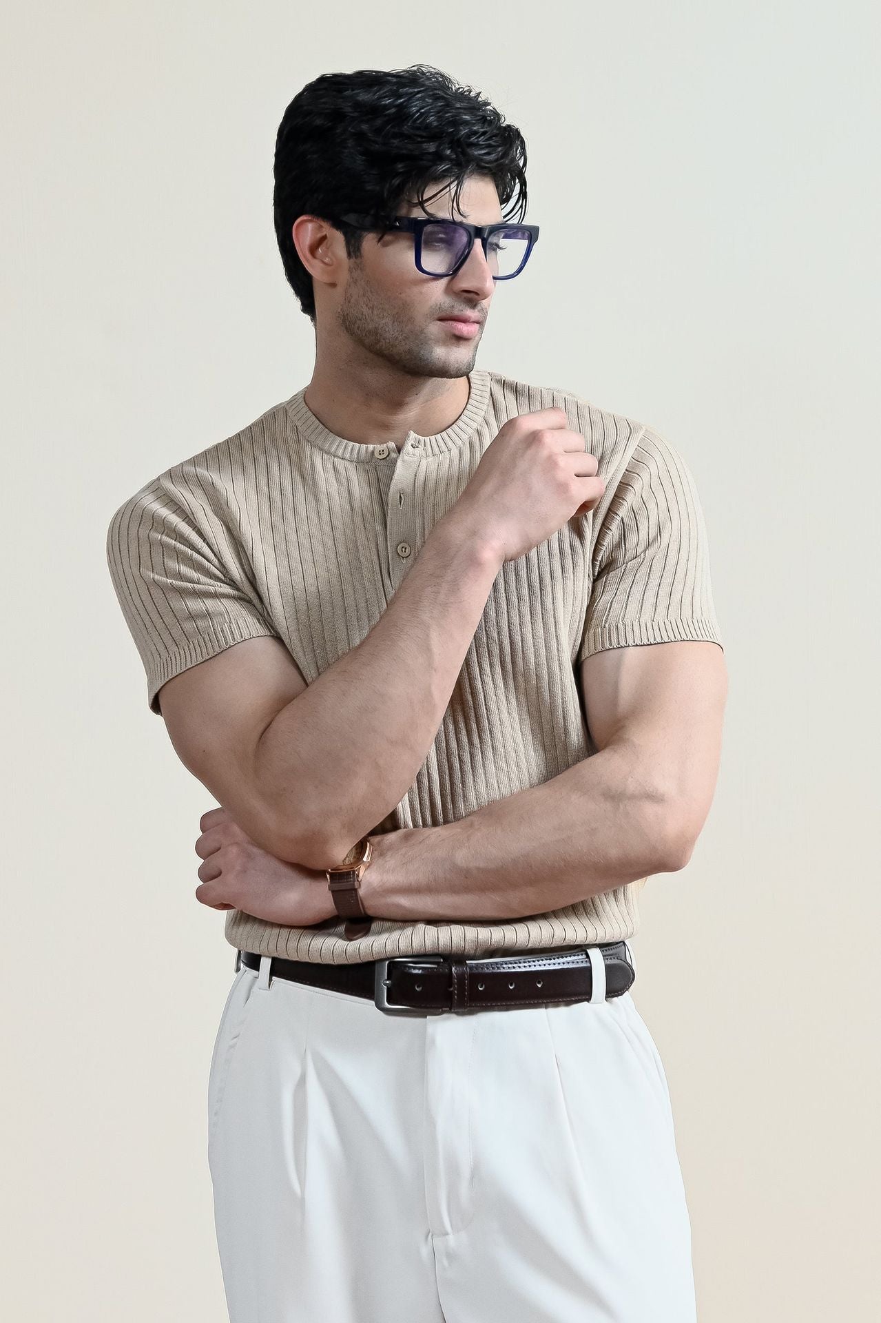 Drop Needle Knit Henley Shirt (MKH-16)