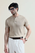 Drop Needle Knit Henley Shirt (MKH-16)