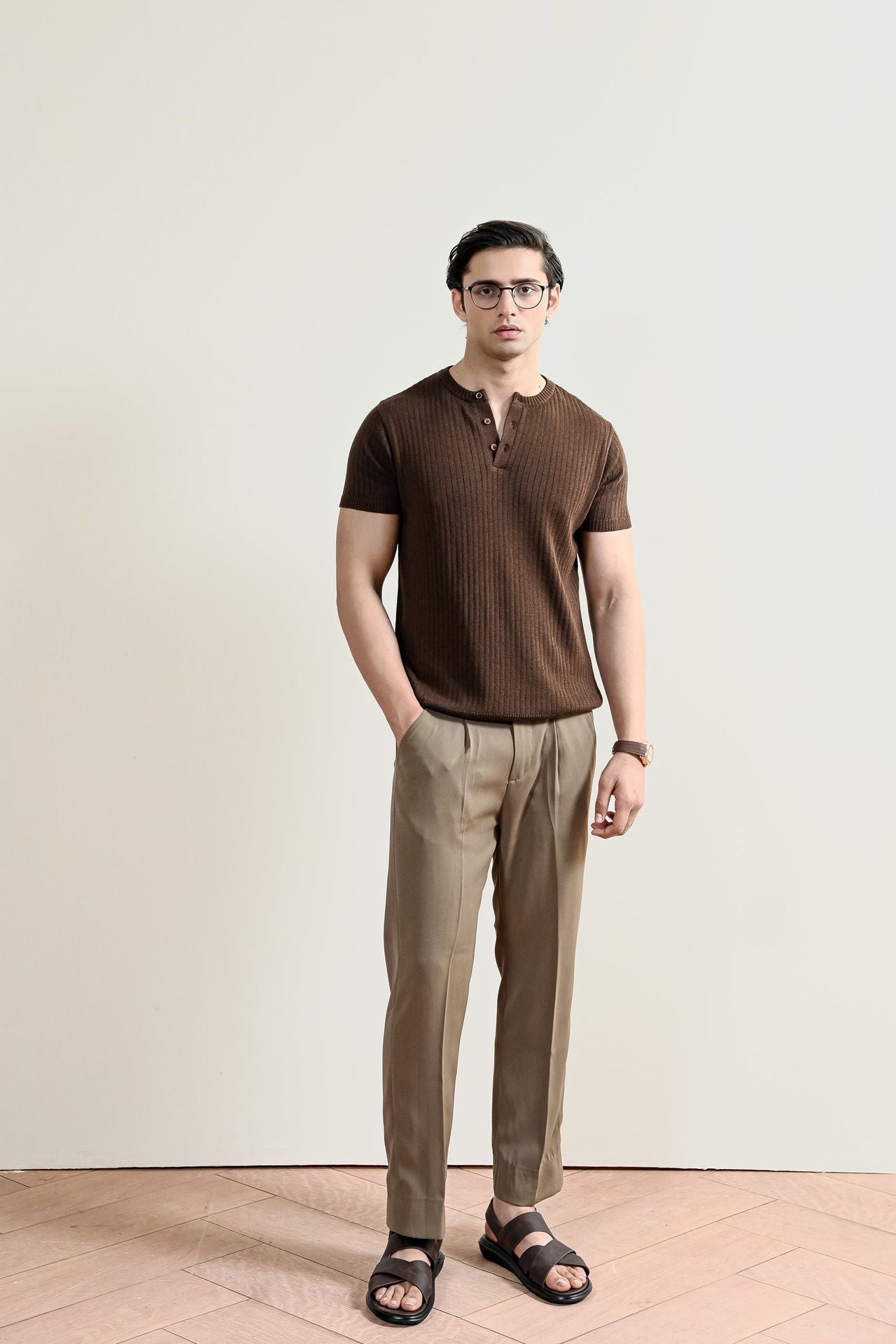 Drop Needle Knit Henley Shirt (MKH-17)
